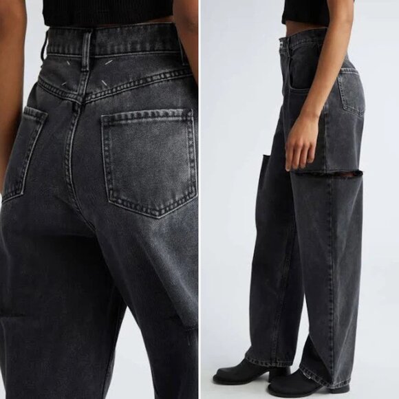 Maison Margiela Ripped Side Slit Cutout Slash Black Denim Jeans size IT 44 US 8 - Picture 3 of 9